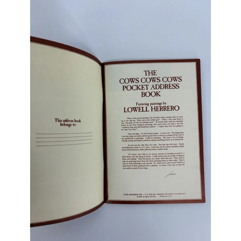 Vintage Lang Graphics Cows Cows Cows Pocket Address Book Lowell Herrero Blank